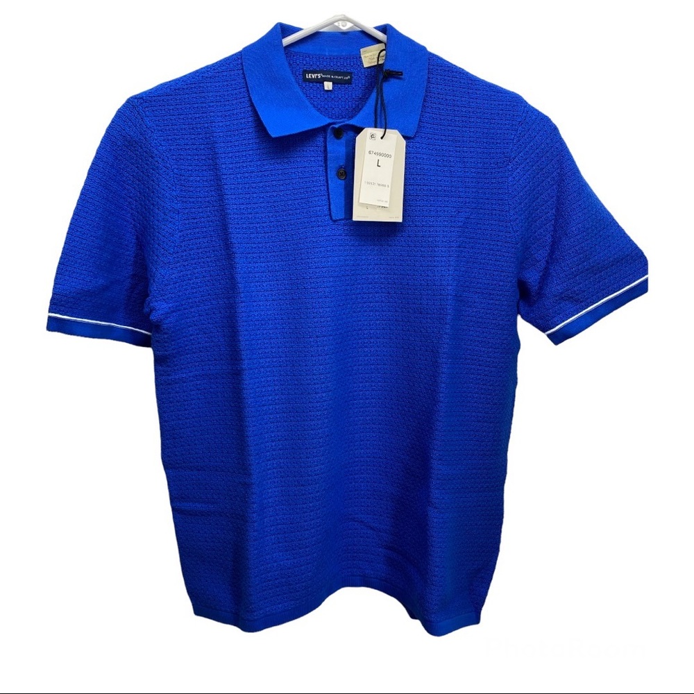 Levi's Crochet Stitch Polo Shirt Men’s Size Large Made and Crafted, blue, button
